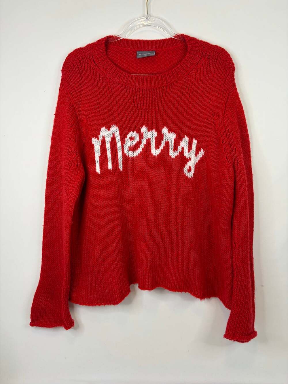 Wooden Ships Merry Sweater Women S/M Red Mohair Holiday Wool Open Knit Oversized
